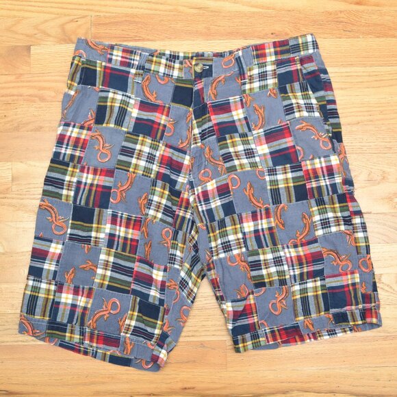 Siegfried Vintage Madras Patchwork Shorts Sz 38 • Salamanders Theme 100% Cotton - Picture 1 of 6